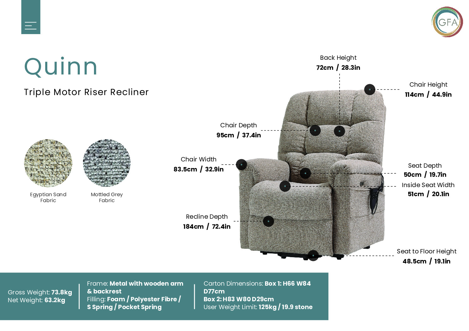 Quinn Triple Motor Riser Recliner Chair